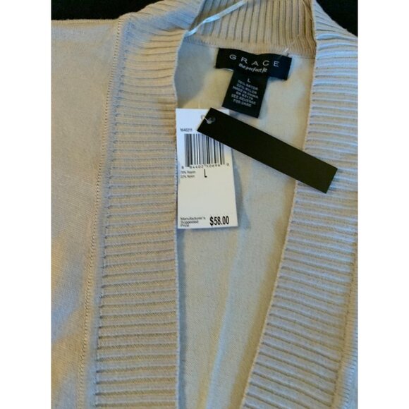 Grace Beige Open Front Cardigan Sweater Size Large Rayon Nylon Womens - Picture 3 of 8